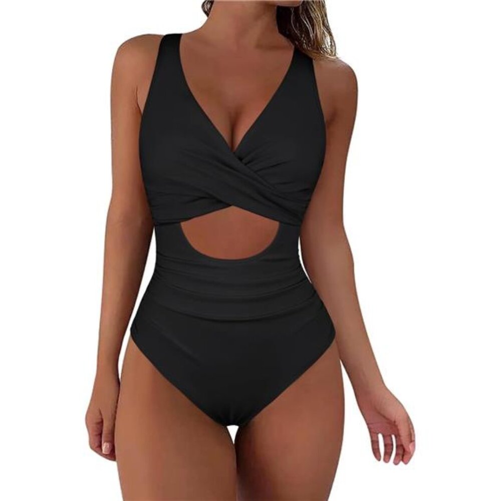 Women's Underwire One Piece Swimsuit Cross V Neck Sexy Cut Out Monokinis